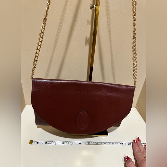 Large Leather Vintage Burgundy Cartier Clutch w/added carry chain